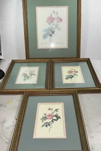 Set of 4 vintage roses botanical prints in stunning antiqued gold frames - Picture 1 of 5