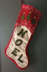 Traditional Large Christmas Stocking 29" Felt Noel Trees Stars Rustic Plaid - Picture 1 of 8