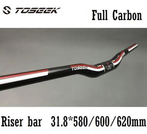 Carbon 3K MTB XC Road Bike Riser bar Bicycle Handlebar 31.8*580/600/620mm Red