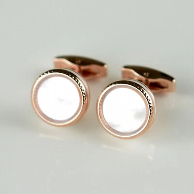 White Pearl Italian Style Cuff Links Men's Gold Color Cufflinks Formal Fashion - Image 1 of 4