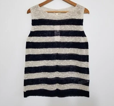NWT Eileen Fisher Petite Bateau Neck Organic Linen Cotton Striped Top Sz PM $168 - Image 1 of 4