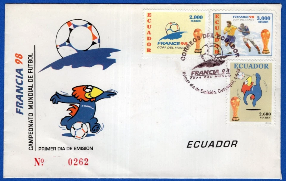 ECUADOR, FÚTBOL CON COPA 1998, MI # 2383/5, FDC Foto 1 de 1