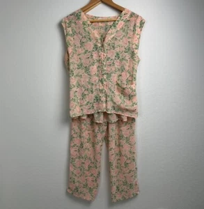 Vintage Victoria Secret Pajama set pink Set gold label floral button up top - Picture 1 of 13