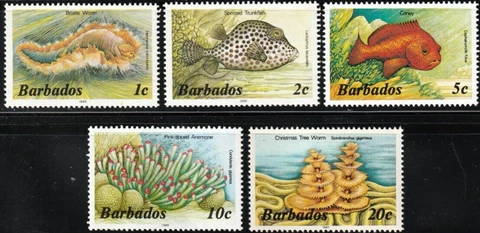 Barbados Stamps 1986-1988 SC# 640c, 641c, 642b, 643e, 645a Fish & Urchins  MNH Cover