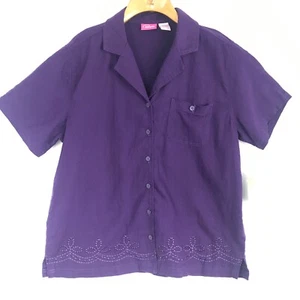 Capagallo Women Shirt Button Front Linen Blend Embroidered Purple Size M NEW - Picture 1 of 5