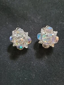 Pendientes con clip de racimo de vidrio vintage para aurora boreal plateados - Imagen 1 de 4