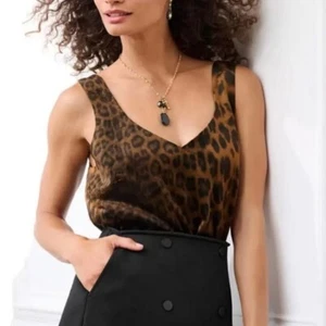 Cabi Women's Large Party Tank Animal Print Big Cat Leopard Velvet Style 4822 - Picture 1 of 10