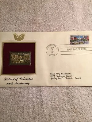 22K Golden Replica of United States Stamp 29 Cent District Of Columbia 200th An - Image 1 of 4