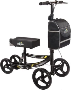 Aojin Knee Scooter Steerable Portable Walker 8" Front Wheels Senior 300lb Black - Picture 1 of 10