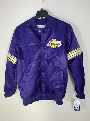 Starter Los Angeles Lakers Spellout Satin Bomber Jacket Purple Size Large - Image 1 of 4
