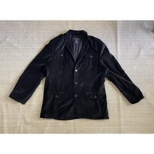 Mens Blazer Jacket XL Black Velvet Utility Career Formal Minimalist Western Goth - Picture 1 of 5