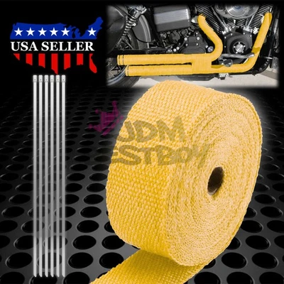 Tubo de escape amarillo aislamiento térmico envoltura térmica cabezal motocicleta 2" x 50' Foto 1 de 4