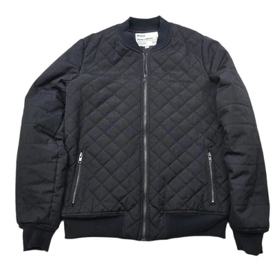 RVCA Quilted Bomber Jacket Mens Small Black Zip Up Casual Outerwear Varsity - Image 1 of 4