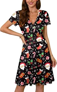 NUEVO Vestido de Navidad Para Mujer Feo Navidad Cuello en V Hasta la Rodilla Talla L - Imagen 1 de 7