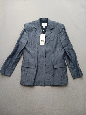 Blazer Oscar De La Renta Mujer Talla 12 Azul Marino Medianoche Bordado Floral Foto 1 de 4