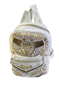 Ash Womens Leather Beaded Multi-Compartment Zip Up Backpack White - Picture 1 of 6