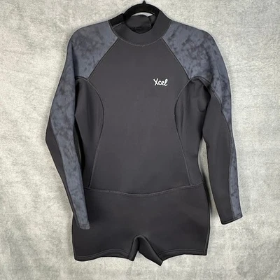 Xcel Wetsuit Womens 12 Black Axis Long Sleeve Back Zip Boy Short Spring 2MM Surf - Image 1 of 4