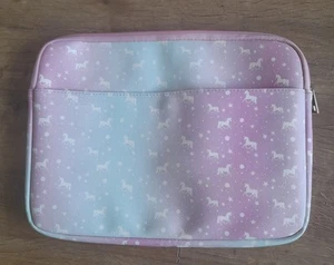 VGC NEW LOOK LAPTOP BAG - PINK BLUE WHITE TRI-COLOUR & UNICORN DESIGN WITH ZIP - Afbeelding 1 van 8