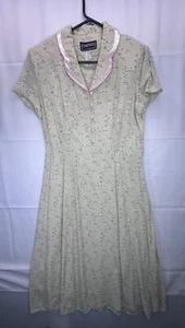 Vtg E.D. Michaels Maxi Dress 9/10 Sage Green Floral Short Sleeve Cottagecore - Picture 1 of 8