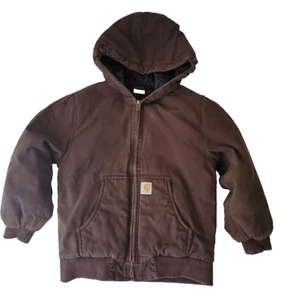 CARHARTT Boy's Brown Hooded Quilt Lined Zip Jacket Size M (10-12) - Picture 1 of 6