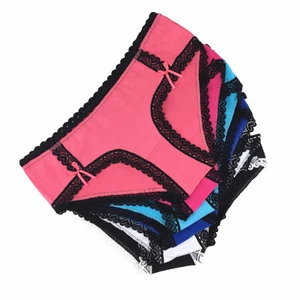 6 Pcs Lot Women's Cotton Bikinis Briefs Underwear Lace Trim Hipster Panty - Picture 1 of 11