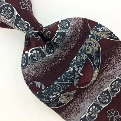 Corbata SURREY HECHA EN EE. UU. GRANATE Gris ART DECO Seda Excelentes Corbatas I7-149 Foto 1 de 3