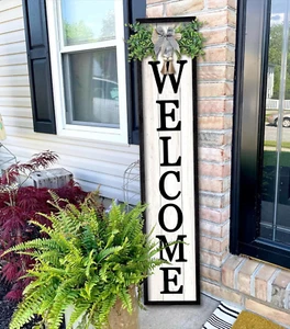 Welcome Sign Front Porch Standing 45"X9"Large Wood Frame Outdoor Tall Welcome - Picture 1 of 12