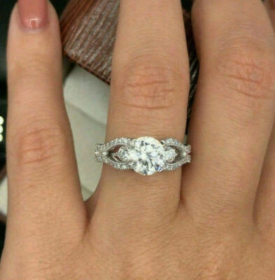 Anillo de compromiso de oro blanco sólido de 14 k con diamantes de corte redo... - Imagen 1 de 3