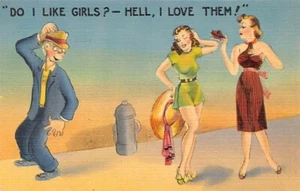 Postal de cómic vintage: ¿me gustan las niñas? ¡Diablos, los amo! Lino, sin publicar - Imagen 1 de 2