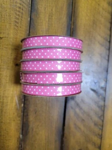 3/8" 9mm Pink Grosgrain Dot Ribbon 100% Polyester 5 pack of 12 Ft (60 ft total)  - Picture 1 of 3