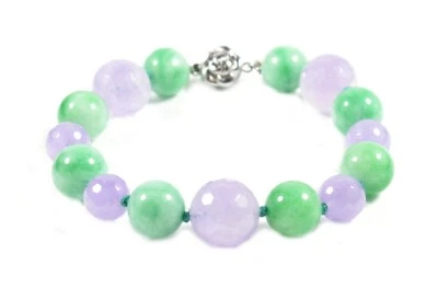 Bracciale in Giada e Ametista con Chiusura in Argento 925 Made In Italy - Immagine 1 di 2