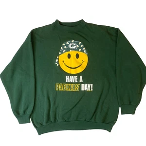 Green Bay Packers Vintage Novelty Green NFL Pullover Sweatshirt Size L/XL - Picture 1 of 14