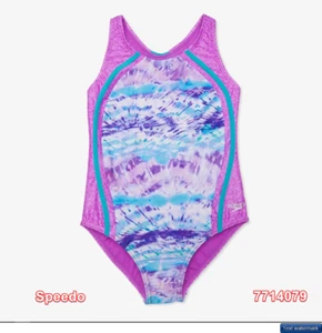Speedo Girls Printed Sport Splice One Piece Swimsuit Purple Aqua 16 - Picture 1 of 3