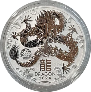 2024 Australian Lunar Year Of The Dragon 🐉 w/Privy 1oz .9999 Silver Capsule BU - Picture 1 of 5