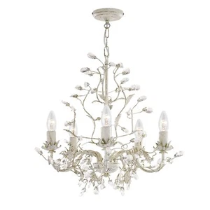 Kronleuchter Hängelampe Kristall in Creme Gold 5-flammig E14 Floral Shabby Chic - Bild 1 von 4