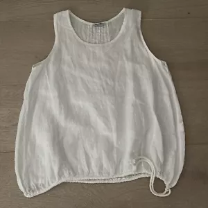 Meo Meli Linen Top Size S White Loose Fit Drawstring Waist Pintucked Made Italy - Picture 1 of 9