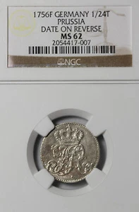 1756 F Germany Prussia Silver 1/24 Thaler NGC Graded Mint State MS-62 UNC - Picture 1 of 3