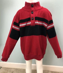 Boys' Chaps L/S Red Striped 1/4 Button Pullover Fleece Sweatshirt Sz 6 - Picture 1 of 9