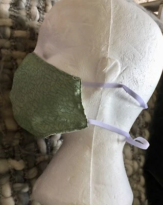  Apple Green Satin Face Mask Reusable .Handmade - very comfy.  ADULT -  - Image 1 of 4