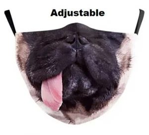 Dog Face Mask Washable Adjustable Reusable Cloth Funny Prank Bull Dog Adult NEW - Picture 1 of 7