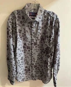 English Laundry Mens Long Sleeve Shirt XL Brown / Gray Stripes w Floral Pattern - Picture 1 of 6
