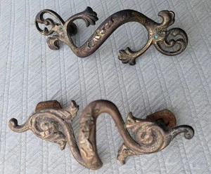 2 Antique Bronze Furniture Snake Drawer Pulls Handles Reclaimed Hardware L307 - Picture 1 of 11