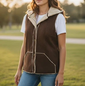 Roper "Wear The West" Women's Size XL Brown Vest Brown Sherpa Lined Suede Feel - Picture 1 of 17