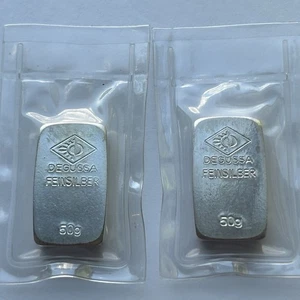 100g Degussa Silber 999 Feinsilber Feinsilber 2x 50 Gramm Barren Set im Blister - Bild 1 von 4