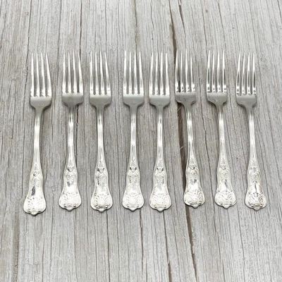 Set of 8 Vintage International Silver Co Dinner Forks 8.25” Kings Pattern - Image 1 of 4