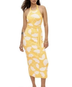 DVF x Target Halter Tie Neck Ginkgo Yellow Sweaterknit Dress S FLAW MISSING BELT - Picture 1 of 5