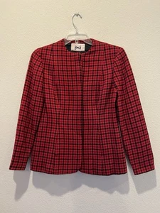 Vintage Geoffrey BeeneWool Blazer Jacket Red Plaid Checkered Women’s Size M - Picture 1 of 6