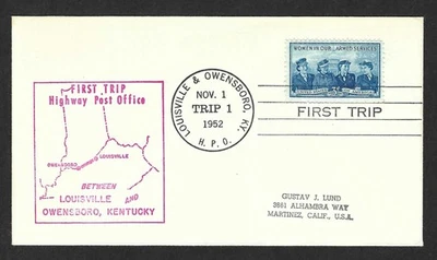 Highway Post Office HPO - Louisville & Owensboro Trip 1 - 1952 - Nov 1 - Image 1 of 2