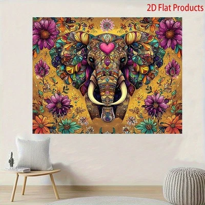 1 pieza Elefante bohemio y tapiz floral - vibrante colgante de pared de poliéster impreso en UV Foto 1 de 4