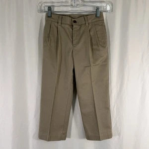 Brooks Brothers Dress Pants Boys 4 Khaki Brown Button Zip 100% Cotton - Picture 1 of 5